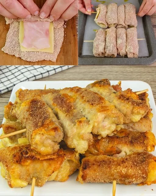 Spiedini filanti pronti da servire con formaggio fuso e ingredienti freschi