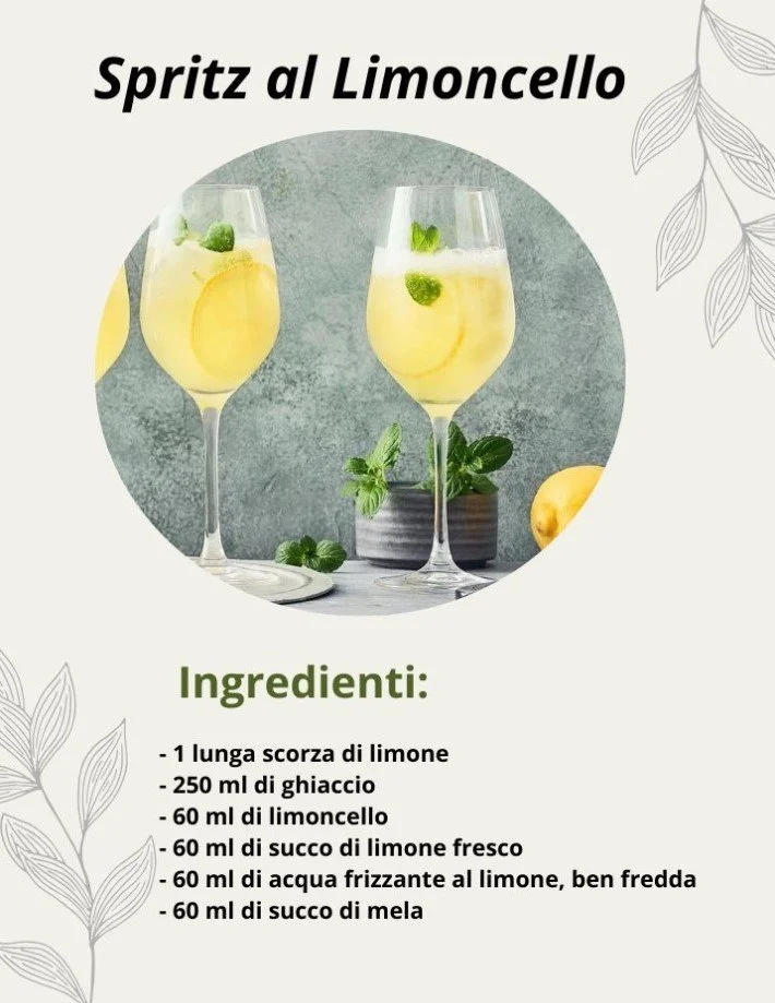 Spritz limoncello servito in un bicchiere con decorazioni di limone