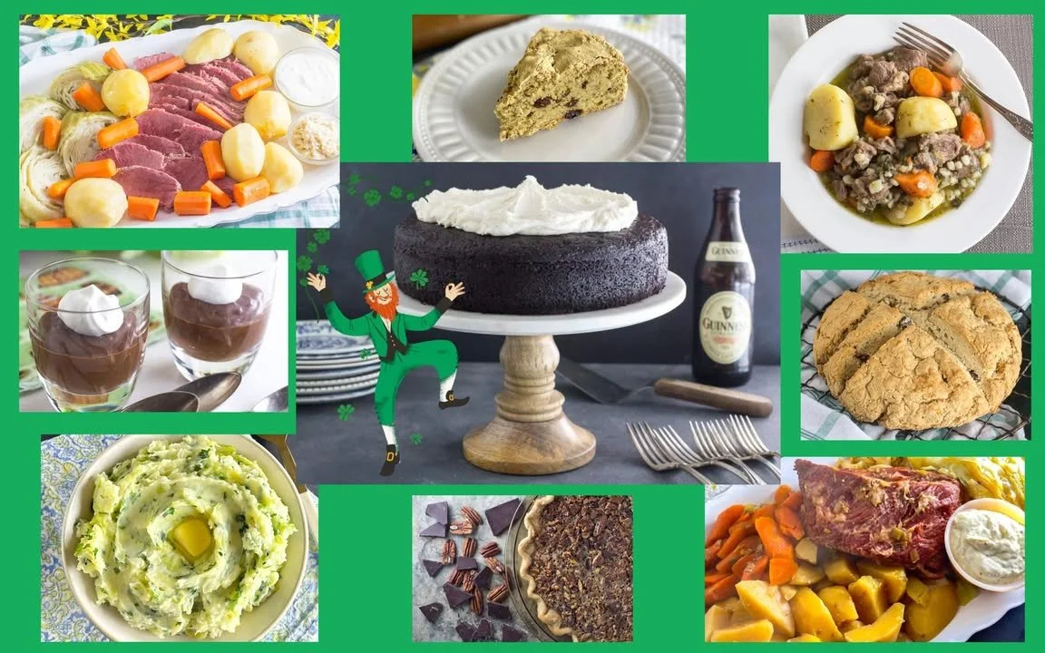 Slow cooker corned beef with potatoes on a festive table for St. Patrick's Day