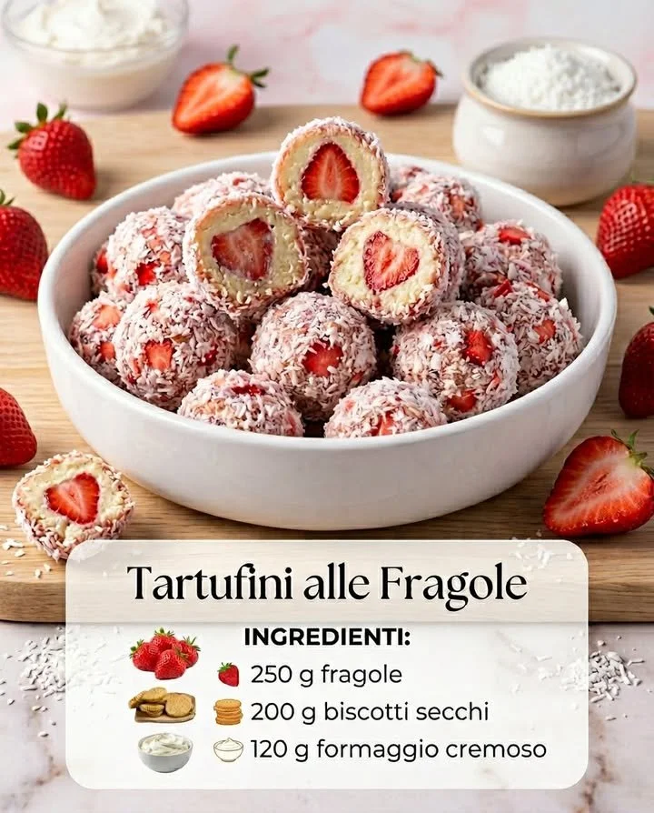 Delicious homemade strawberry truffles on a decorative plate
