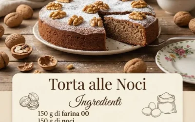 Delicious slice of Torta alle Noci, Italian walnut cake topped with walnuts.