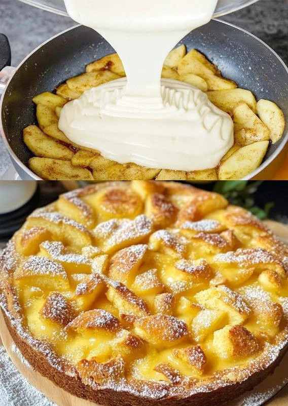 Deliziosa torta di mele appena sfornata con fette di mela visibili