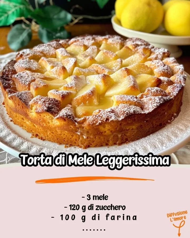 Torta di mele leggera e facile da preparare, dolce irresistibile.