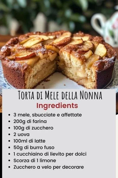 Torta di Mele tradizionale della Nonna con fette di mela e zucchero