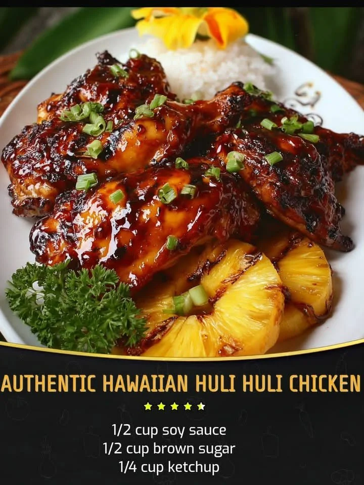 Plate of authentic Huli Huli Chicken with Hawaiian-inspired sides