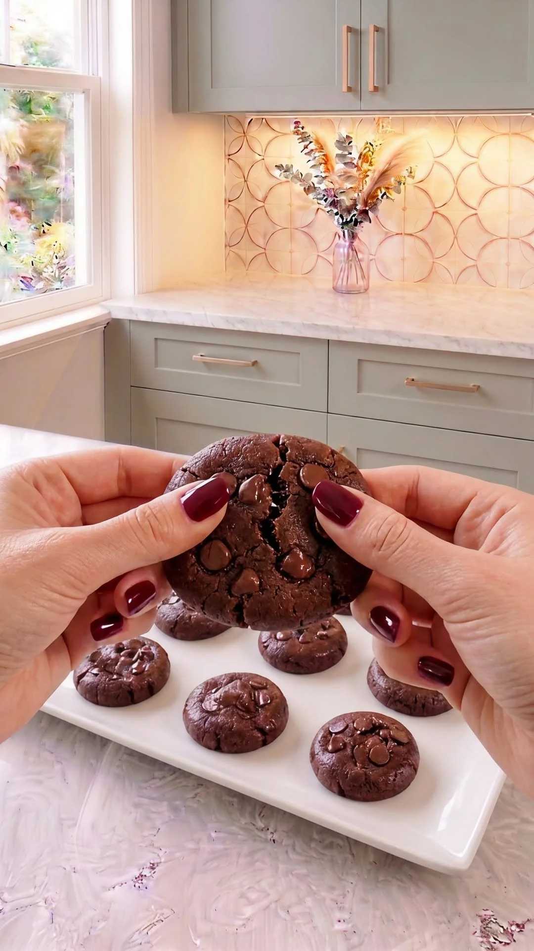 Delicious avocado cookies topped with chocolate chips, baked to perfection