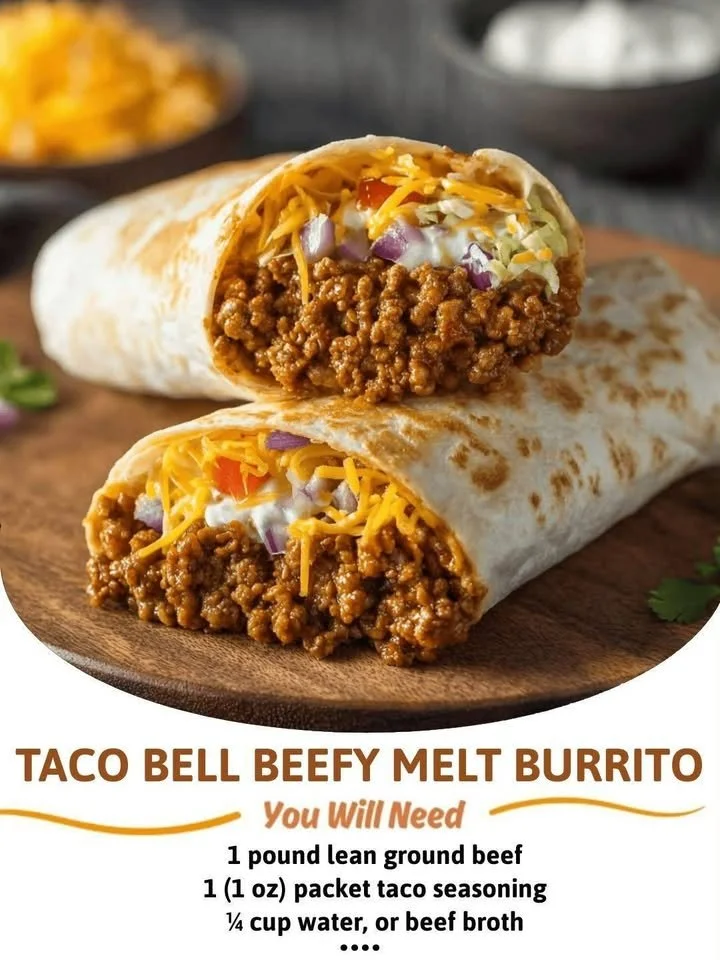 Beefy Melt Burrito from Taco Bell with beef, cheese, and a warm tortilla