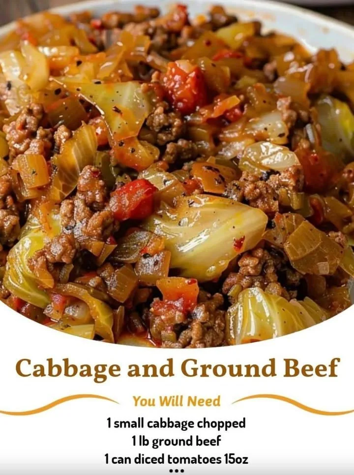 Cabbage and ground beef dish served in a bowl, garnished with herbs