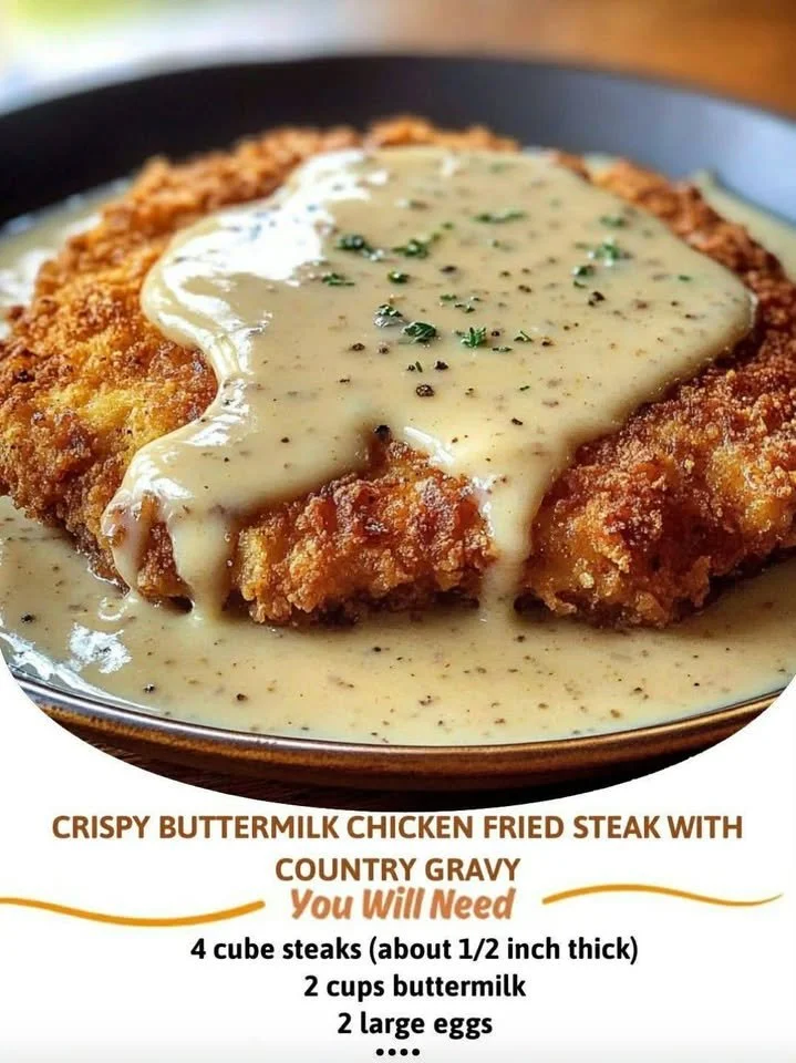 Delicious Chicken Fried Steak topped with creamy country gravy on a plate