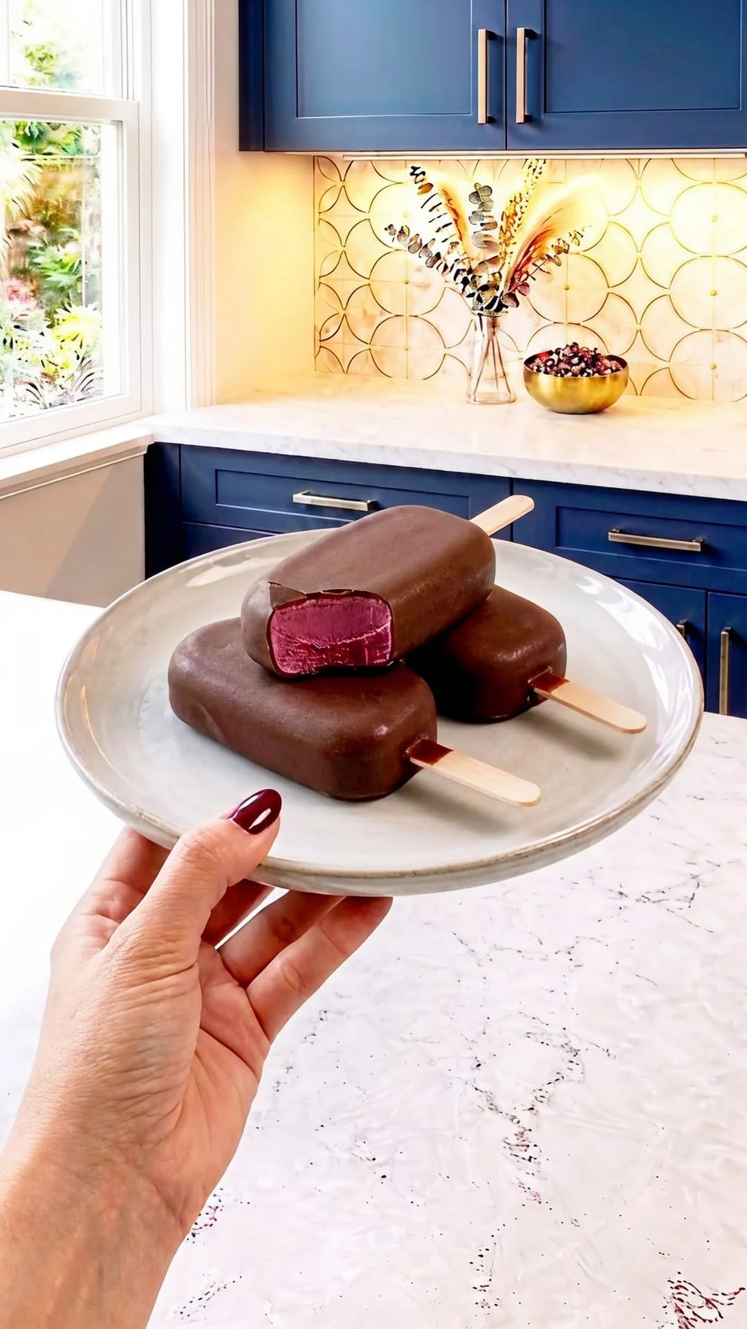 Chocolate covered blueberry ice cream bars recipe with fresh blueberries