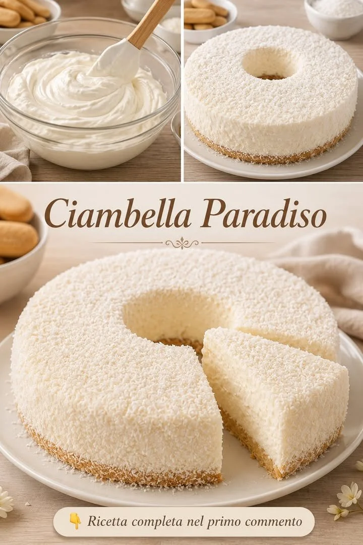 Ciambella Paradiso senza forno su un piatto, ricetta facile e veloce