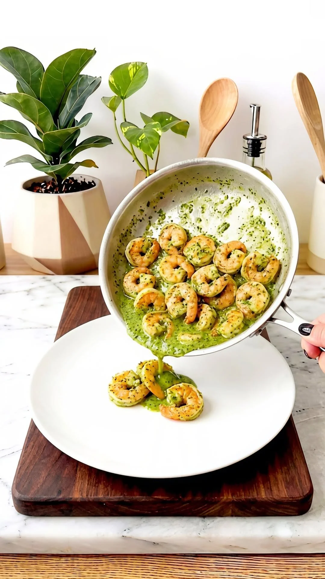 A bowl of creamy garlic sauce drizzled over pasta, garnished with herbs.