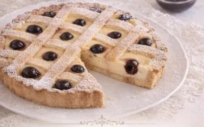 Crostata cremosa con amarene, un dolce italiano delizioso e cremoso.