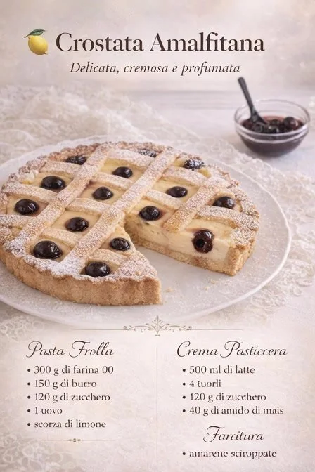 Crostata cremosa con amarene, un dolce italiano delizioso e cremoso.