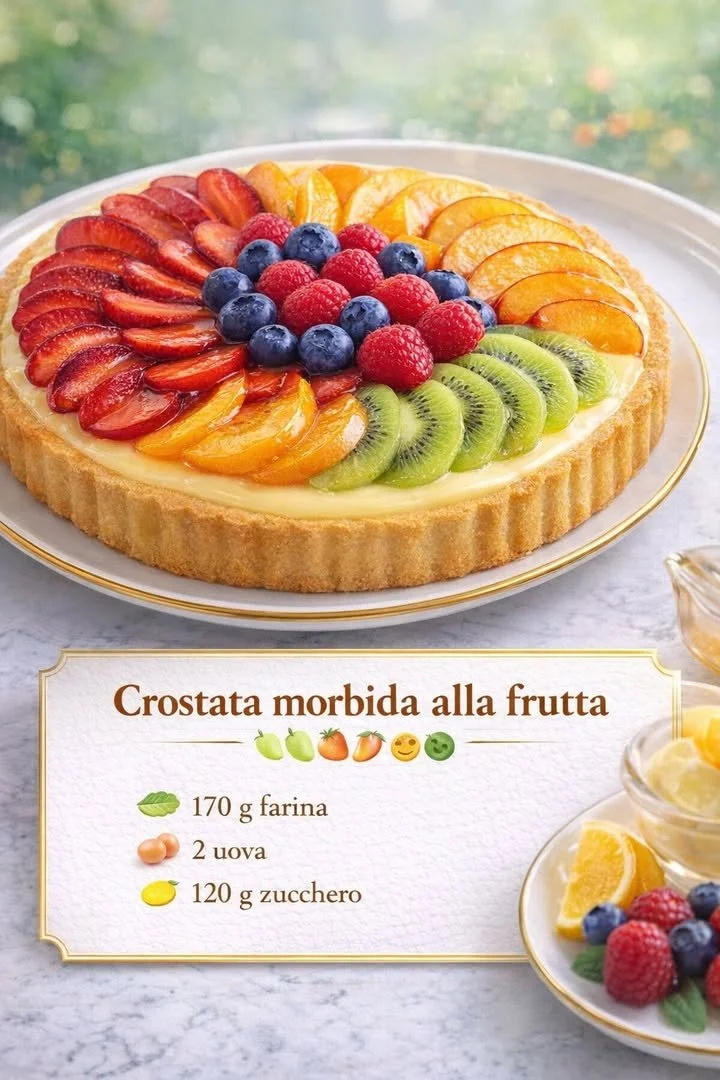 Crostata morbida con frutta fresca e colorata su un piatto