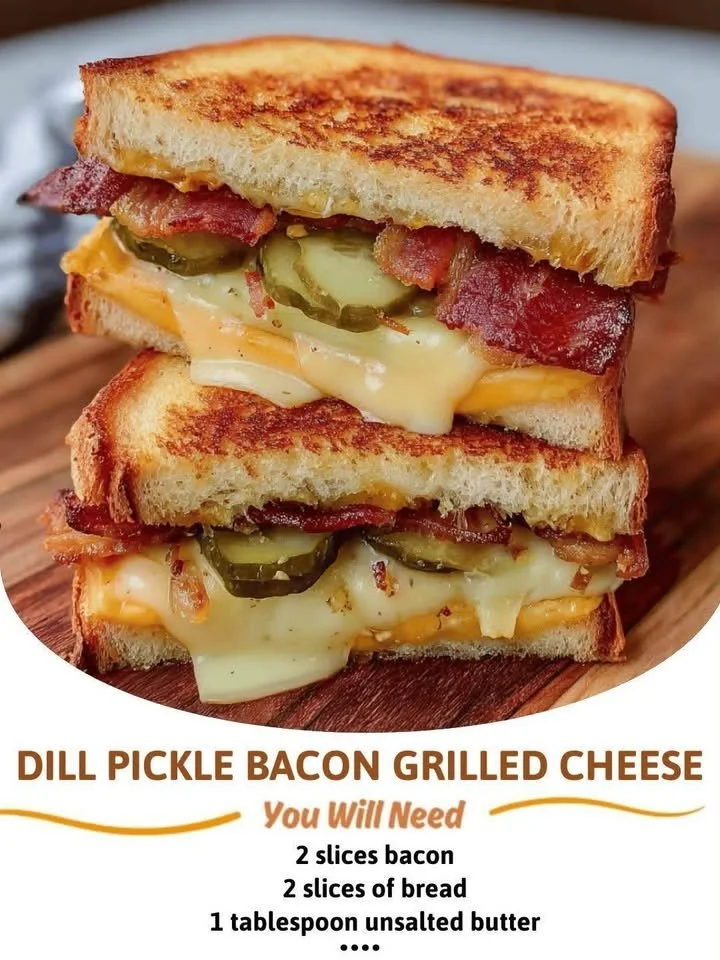 Dill Pickle Bacon Grilled Cheese sandwich with crispy bacon and tangy pickles