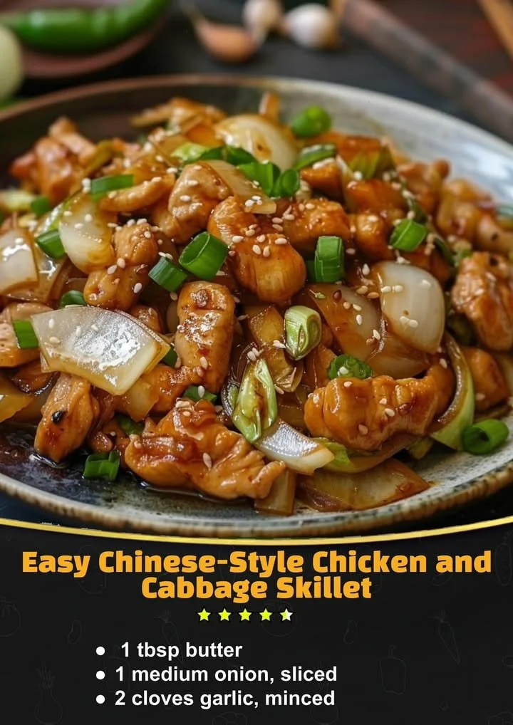 Delicious Chinese-Style Chicken and Cabbage Skillet served on a plate.