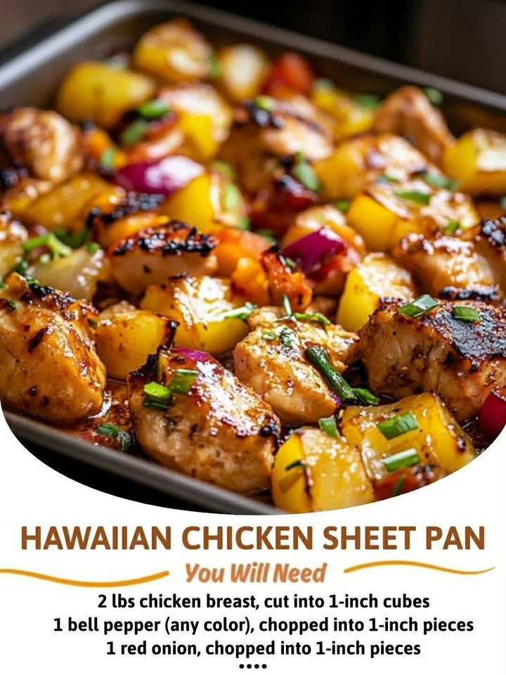 Hawaiian Chicken Sheet Pan Recipe with colorful vegetables