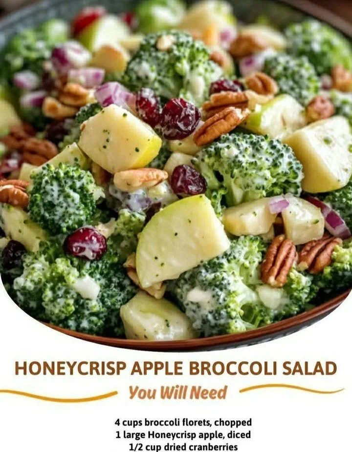 A vibrant Honeycrisp Apple Broccoli Salad with fresh apples and green broccoli.
