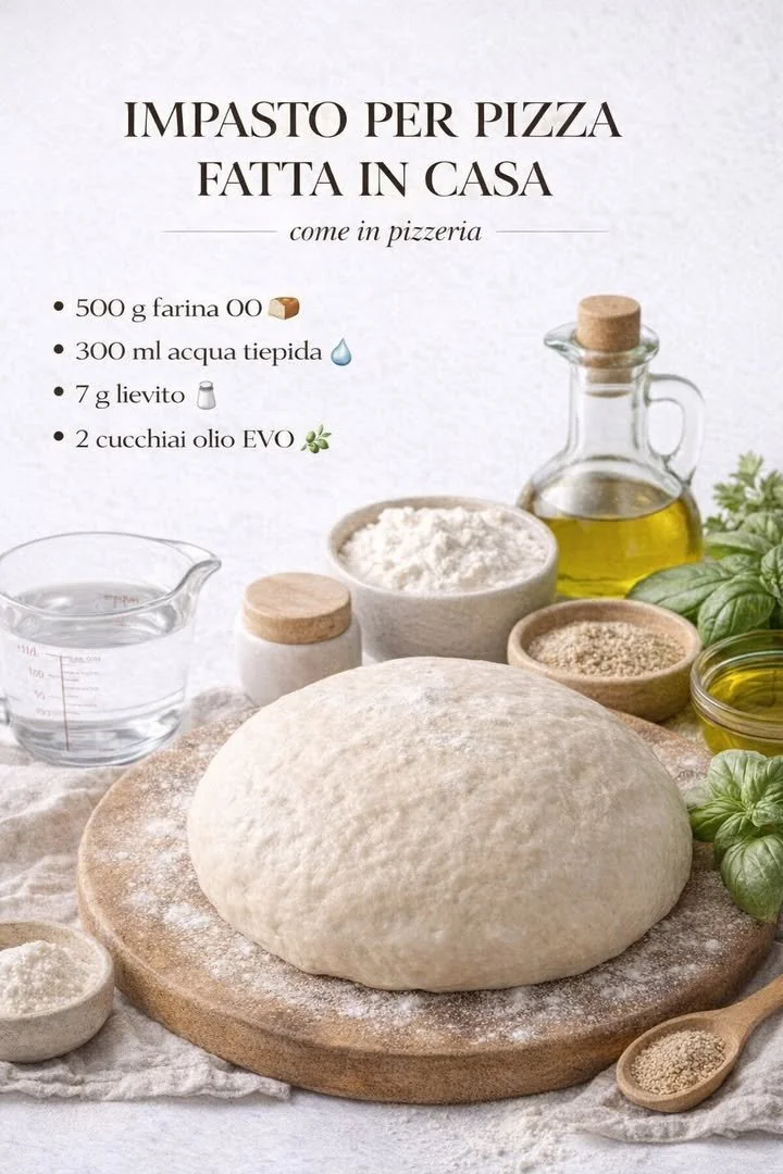 Preparazione dell'impasto per pizza fatta in casa con ingredienti freschi