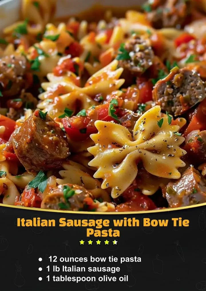 Delicious Italian sausage pasta with bow tie noodles and fresh ingredients