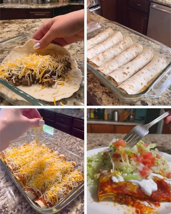 Delicious Keto Beef and Cheese Enchiladas served with toppings