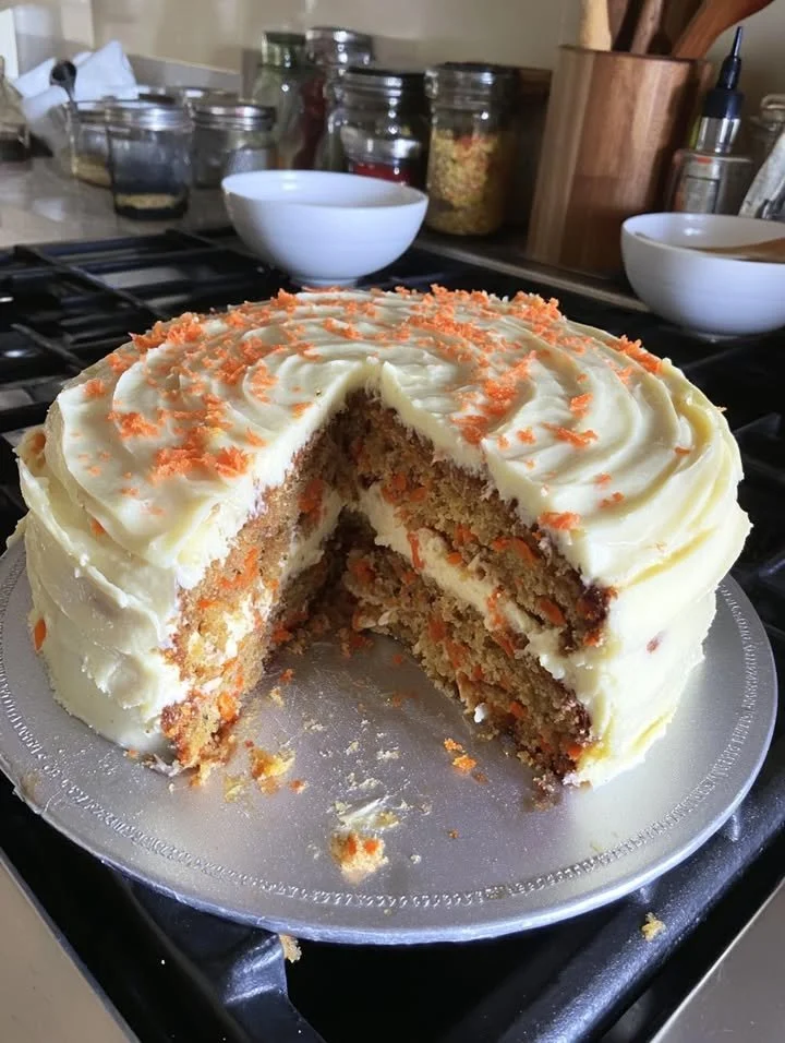 Delicious keto carrot cake topped with smooth cream cheese frosting