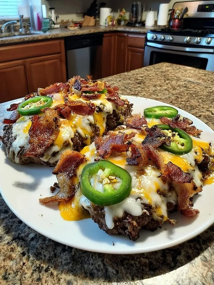 Keto Loaded Jalapeno Popper Burger Patties on a plate