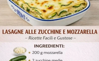Lasagna con zucchine e mozzarella appena sfornata e servita in un piatto