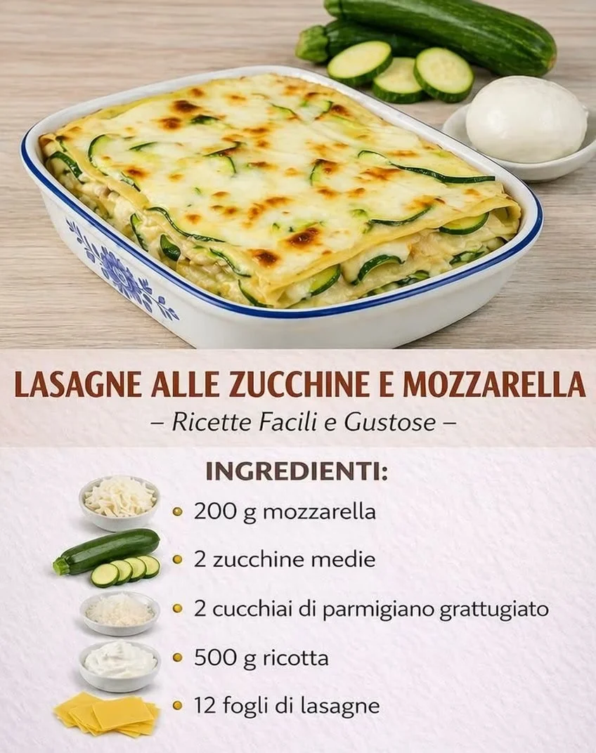 Lasagna con zucchine e mozzarella appena sfornata e servita in un piatto