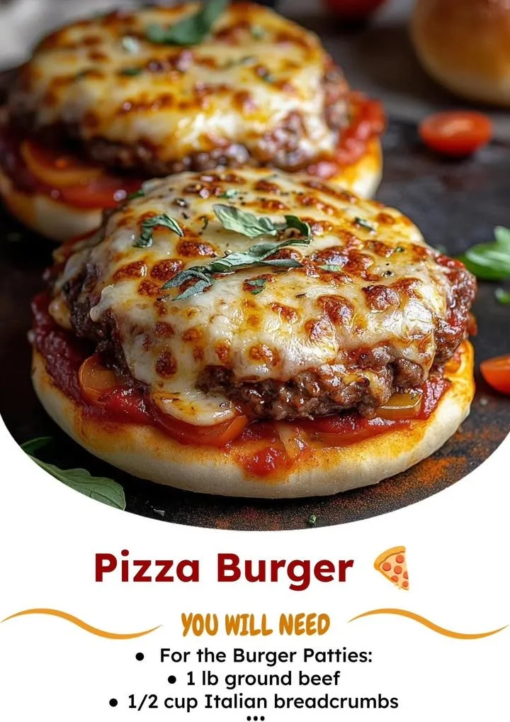 Delicious pizza burger with melted cheese and fresh toppings