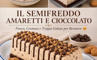 Delizioso semifreddo al cioccolato con amaretti, dolce congelato italiano.