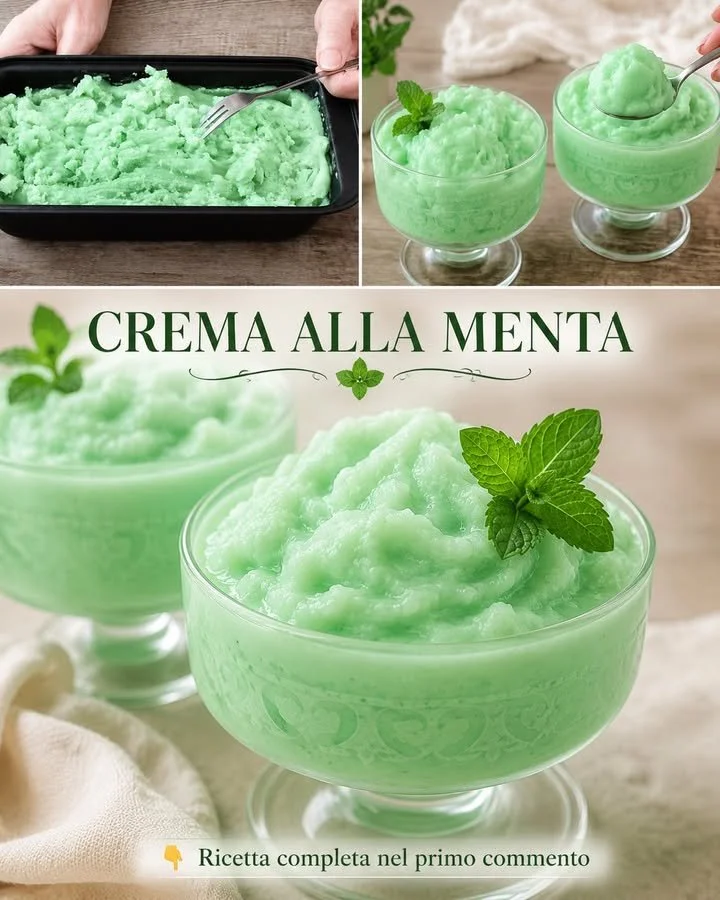Sorbetto di menta fatto in casa, fresco e rinfrescante, in una coppa