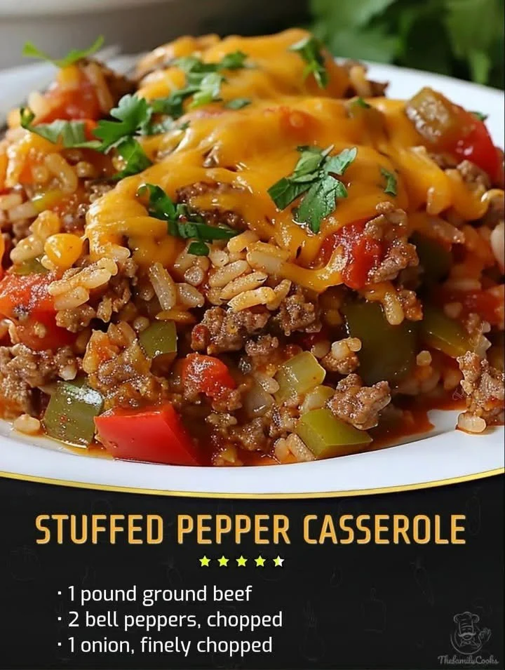 Delicious stuffed pepper casserole served in a bowl with ingredients visible