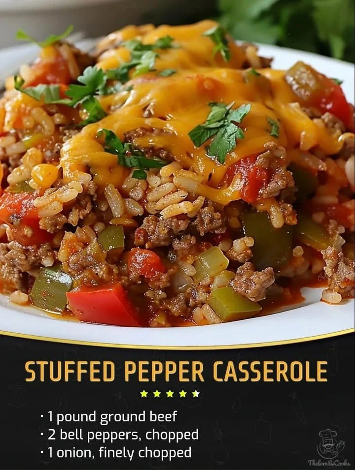 Delicious stuffed pepper casserole served in a baking dish