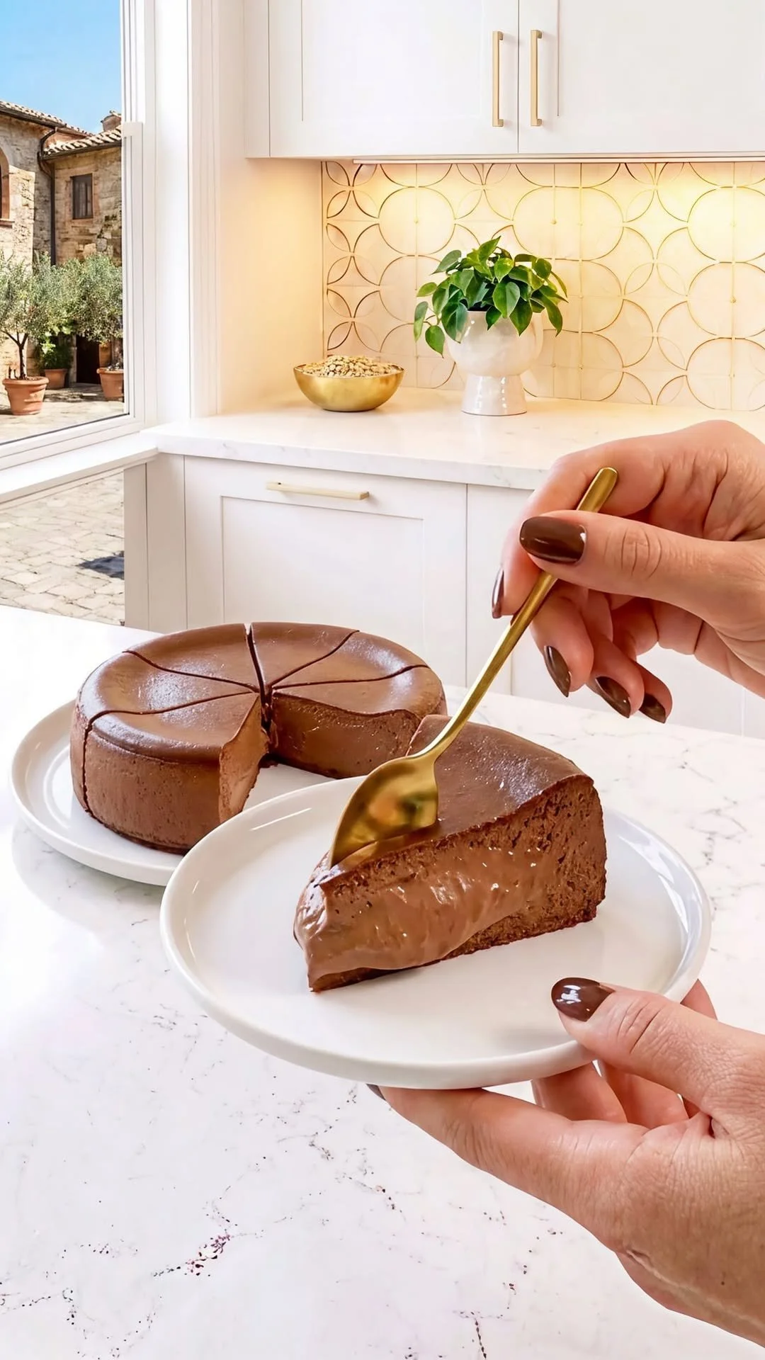 Creamy Nesquik cheesecake topped with chocolate sprinkles